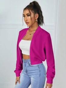 SHEIN Essnce Áo khoác thể thao dài tay thời trang ôm sát có khóa kéo cho nữ - Màu đỏ tím - Xem 3
