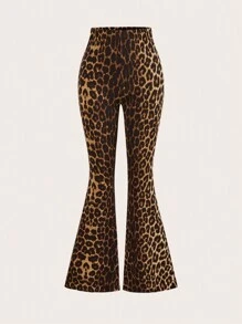 SHEIN EZwear 3pcs Women Leopard & Zebra Print Elastic Waist Flared Tight Pants Set, Suitable For Spring, Summer, Autumn