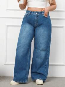 EURMUSE Rigid, High Waist And Sewing Detailed  Wideleg Fit - Medium Wash - View 7