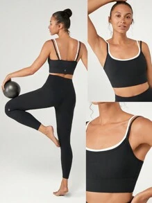 GLOWMODE FeatherFit™ Two-Tone Scoop Neck Longline Sports Bra Low Impact Yoga Daily