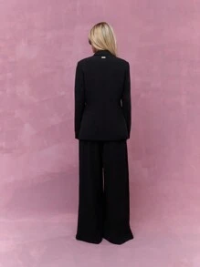 MISSGUIDED Long Blazer And Pleated Wide Leg Pants Suit Set Office Wear - Black - View 2