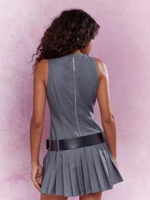 MISSGUIDED 修身腰带细节褶皱下摆无袖迷你连衣裙 - 深灰色 - 查看 2