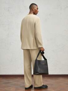 AKNOTIC Formal 2 件套男士宽松休闲西装套装 - 卡其色 - 查看 4