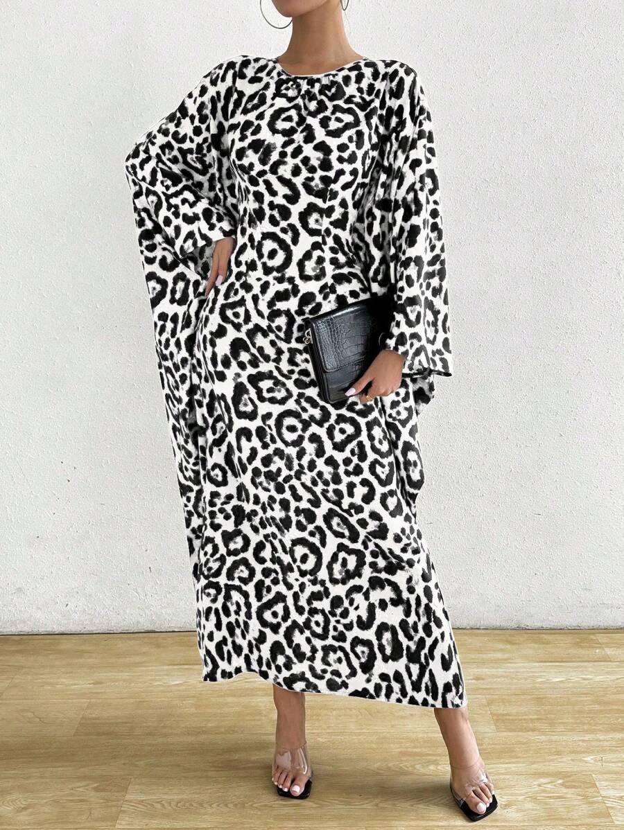 Chiquease Vestido suelto con estampado de leopardo y mangas de murciélago para mujer, primavera/verano - Blanco - Ver 1