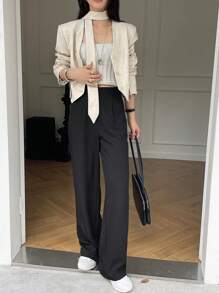 DAZY 女士纯色直筒商务休闲裤，女士正装裤秋冬