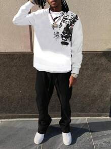 Manfinity LEGND Men's Minimalist Animal Print Crew Neck Sweatshirt - White - View 1