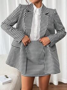 Chiquease 2pcs Women Casual Plaid Lapel Jacket And Midi Skirt Suit, Office Wear - Black - View 1