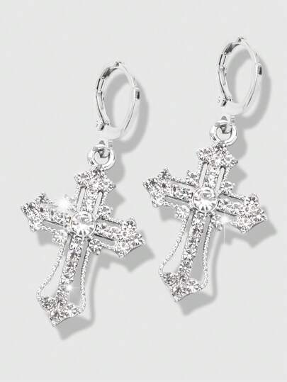Goth 1pair Fashion Zinc Alloy Rhinestone Cross Drop Earrings For Women For Daily Decoration