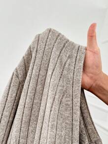 SHEIN Tween Girl Ribbed Knit Long Cardigan Paired With Long Split Dress Apricot Set
