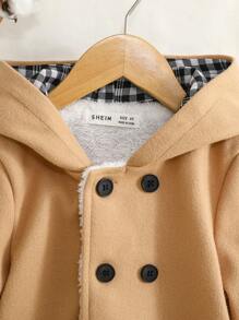 SHEIN Young Boy Loose-Fit Hooded Thermal Lined Double-Breasted Jacket