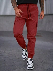 Manfinity LEGND Men's Casual Drawstring Pocket Elastic Waist Jogger Pants - Burgundy - View 3