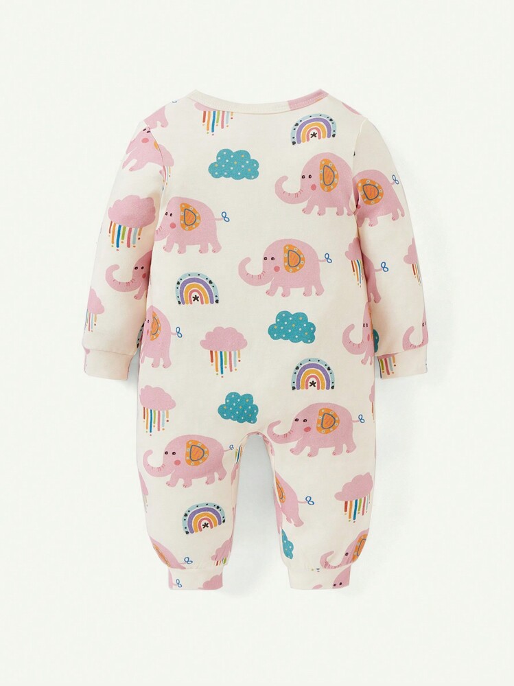 Cozy Pixies 2pcs Newborn Baby Girl Cute Animal Print Long Sleeve Bodysuit & Pants Set - Light Grey - View 4