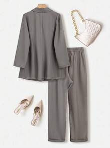 Calvaya Traje informal de chaqueta y pantalones de unicolor para primavera y otoño de talla grande