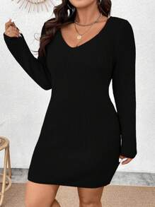 SHEIN Clasi Plus Size Spring Autumn Casual Color Block Bow Tie Long Sleeve Sweater Dress, For Winter - Multicolor - View 6