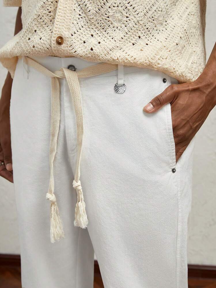 Men's Woven Fit Elastic Waist Long Straight Casual Pants Suitable For Daily Autumn