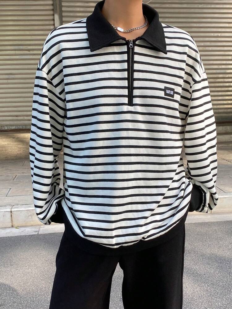 Women's Zip Up Long Sleeve Striped Casual Loose Comfortable Sweatshirt