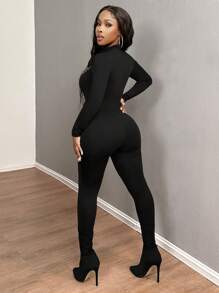 SHEIN SXY Women Lip Print Stand Collar Long Sleeve Jumpsuit