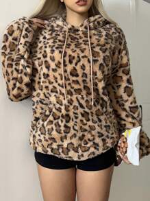 SHEIN EZwear 秋冬女士棕色豹纹连帽卫衣 - 彩色 - 查看 9