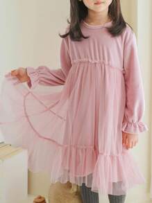 DAZY Young Girl Casual Simple Solid Color Long Sleeve Dress, Daily Wear - Pink - View 8
