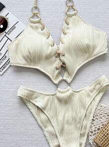 Swim SXY 女士吊带露背圆形镂空设计性感连体泳衣夏季