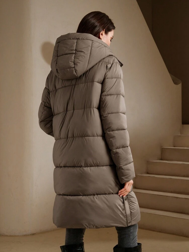 Women's Long Detachable Hood Loose Khaki Jacket