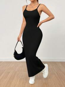 SHEIN PETITE Women's Basic  Spaghetti Strap Dress,Summer Dresses For Women - Black - View 5