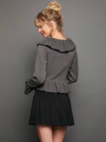 WESTFADE Coquette Stretch Ruffled Contrast Going Out Sweater - Dark Grey - View 10