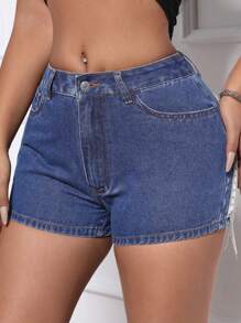 SHEIN SXY Rhinestone Tassel Decorated Slim Fit Denim Shorts - Blue - View 6