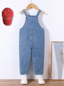 Vintage Street Style Ripped & Distressed Washed Denim Jumpsuit With Animal Embroidered Patches For Young Boys Casual Loose Fit - Medium Wash - View 2