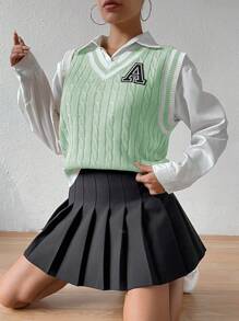 Lunelith SHEIN Lunessa Women's Casual V-Neck Letter Pattern Knitted Sweater Vest, Fall/Winter