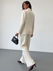 Aloruh Bộ 2 món đồ vest đi làm màu đơn giản màu mơ trơn mới - Màu be - Xem 4