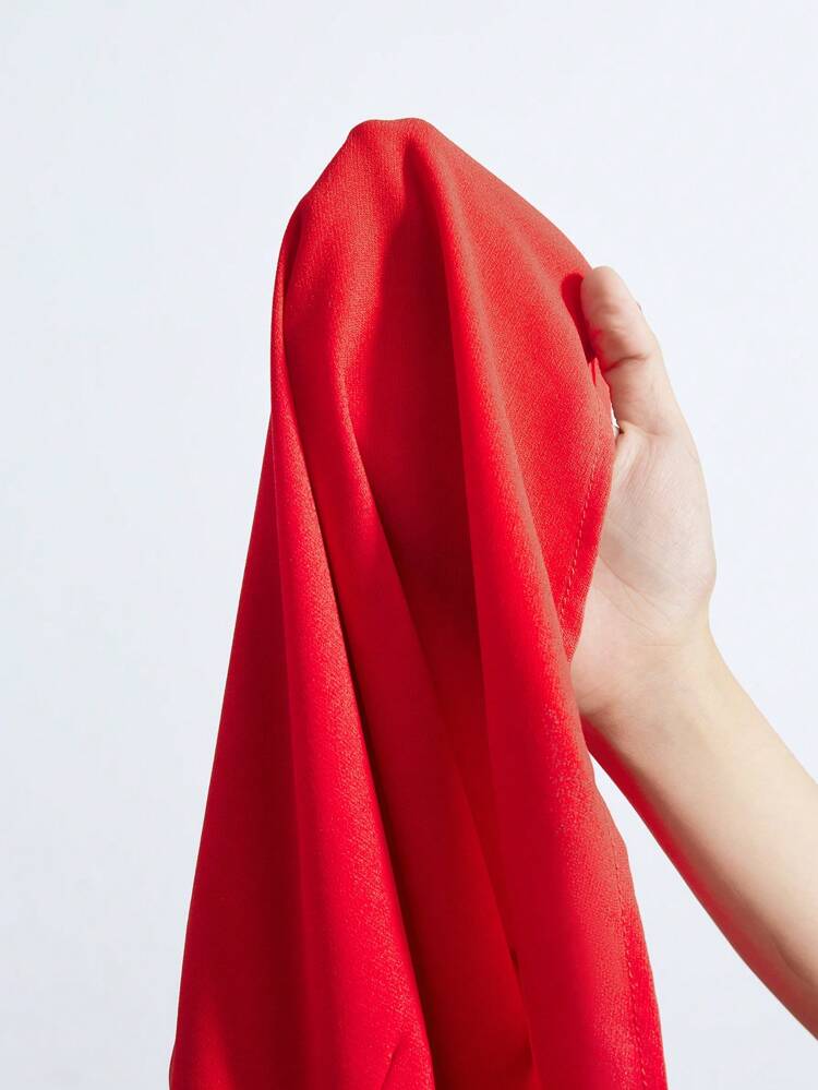 SHEIN Maija Women's Red Shoulder Ruched Front Wide Sleeve Ruched Cuff Long Sleeve Fashion Versatile Casual Daily Solid Color Wrap Mini Dress, Suitable For Early Spring, Valentine's Day Party