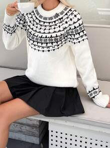 EURMUSE Knitwear Sweater With Fairisle Pattern And Embellishment - Black and White - View 6