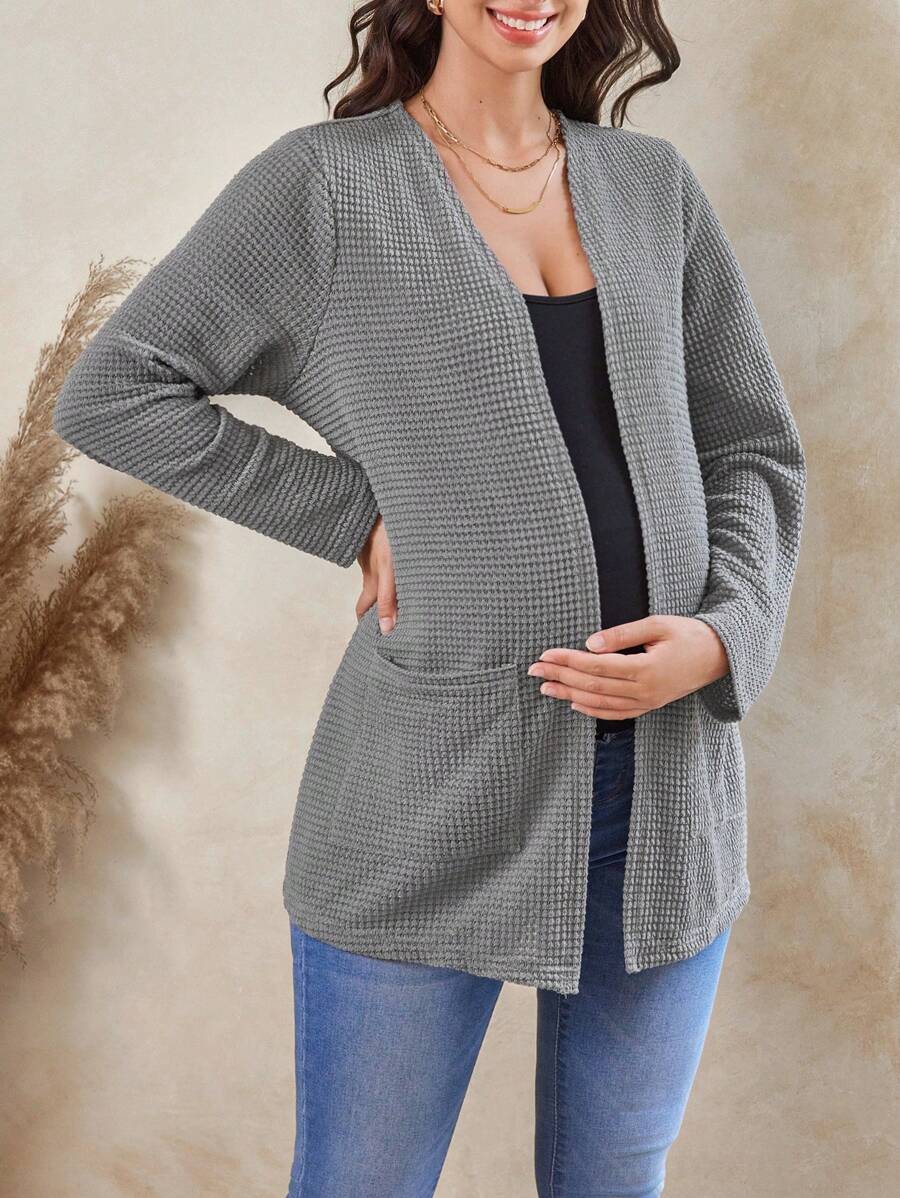 SHEIN Chaqueta de cárdigan casual de manga larga para mujeres embarazadas, otoño e invierno - Gris - Ver 1
