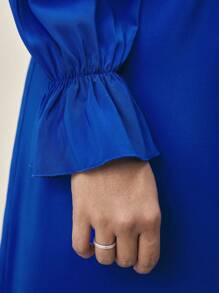 BizChic Plus Size Women's Solid Color Elegant Tie Front Bowknot Midi Dress For Spring And Summer - Blue - View 4