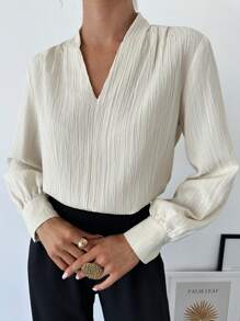 Firerie 褶皱灯笼袖工作衬衫白色衬衫，长袖上衣 - 杏色 - 查看 1