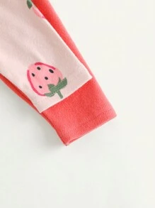 Cozy Pixies 2 件套女婴草莓图案针织松紧腰休闲裤套装 - 粉色 - 查看 4