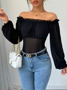 Rafferiza One-Piece Ruched Trim Keyhole Neck Long Sleeve Women Bodysuit Fall Cloth For Women - Black - View 6