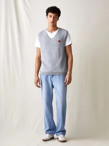 Manfinity VCAY Men's Knitted Fashionable Casual Daily Loose Fit Vest Sweater, For Fall Winter - Grey - View 4