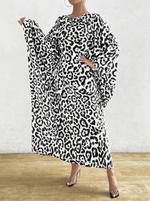 Chiquease Vestido suelto con estampado de leopardo y mangas de murciélago para mujer, primavera/verano - Blanco - Ver 6