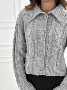 RueChic Cardigan col roulé motif torsade en tricot