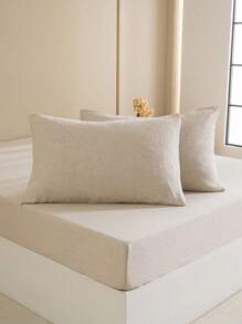 3pcs Solid Color Linen Bedsheet Set - Beige - View 8