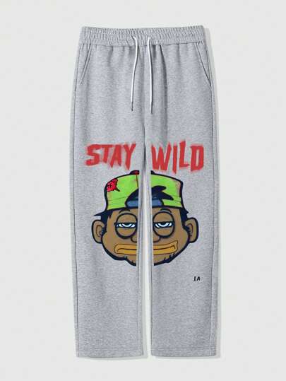Street Life Pantaloni della tuta larghi con stampa a lettere di cartoni animati, vita con coulisse e tasche, vestibilità ampia per uomo