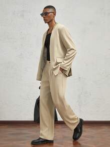 AKNOTIC Formal 2 件套男士宽松休闲西装套装 - 卡其色 - 查看 2