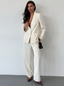 Aloruh Bộ 2 món đồ vest đi làm màu đơn giản màu mơ trơn mới - Màu be - Xem 5