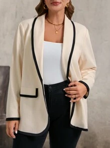 SHEIN LUNE Winter Clothes Plus Size Contrast Trim Lapel Formal Suit - Multicolor - View 7