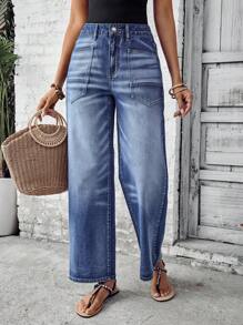 SHEIN PETITE Women's Casual Denim Jeans, Simple & Fashionable For Everyday Wear
