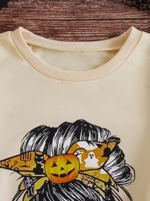 SHEIN Unity Women's Casual Portrait Printed Sweatshirt Pullover Fall Sweatshirt - Apricot - View 6