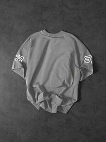 PAVTROS 男士夏季字母印花圆领短袖休闲 T 恤 - 灰色 - 查看 2