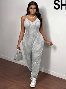 Slaydiva Plus Size Casual Camouflage Pocket Cami Jumpsuit - Green - View 7